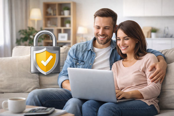 семейство с лаптоп, търещо кредит до заплата